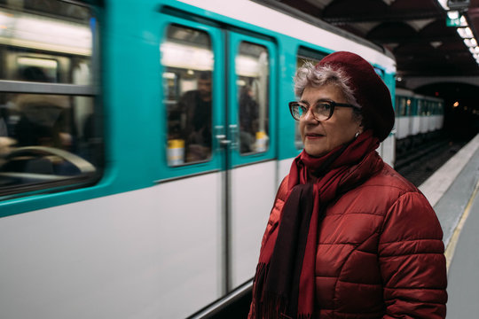 Woman waiting in the metro station