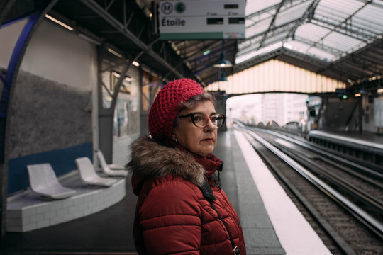 Woman waiting in the metro station