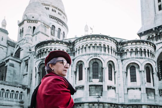 Woman visiting Montmartre district in Paris, France