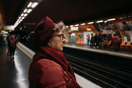 Woman waiting in the metro station