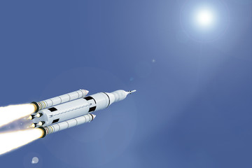 Space shuttle flies in the upper atmosphere. Elements of this image were furnished by NASA