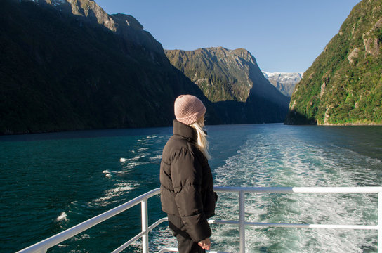 Girl at Milford sound