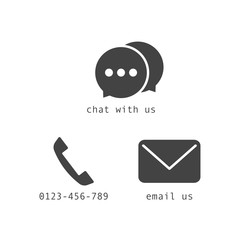 Contact us glyph icon set. Flat style. Isolated on white background. 