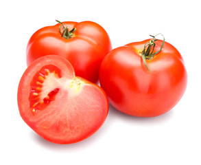 Fresh tomatoes on white background