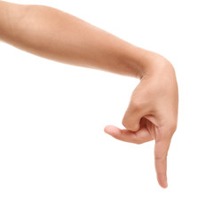 Child's hand imitating walking on white background