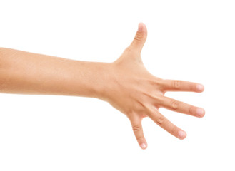 Child's hand on white background