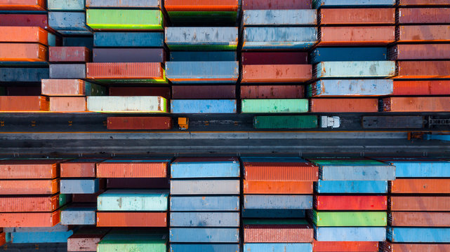 colorful shipping containers drone shot