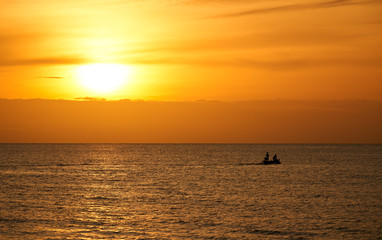 morning skyline sunrise with silhouette fisherman boat