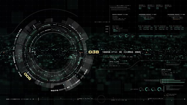 Motion Graphic circular holographic head up display with digital data telemetry information display for user interface head up display screen