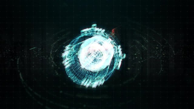 Futuristic user interface head up display Holographic electromagnetic engine with gravitational fields energy particles wave and digital data telemetry information