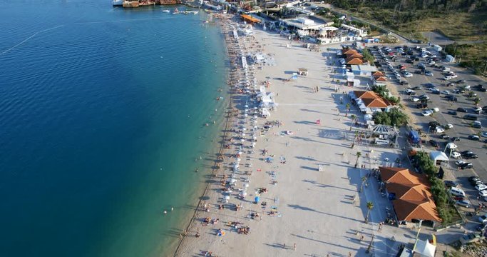  Aerial scene of the Zrce beach on Pag island, Adriatic Sea, Croatia 