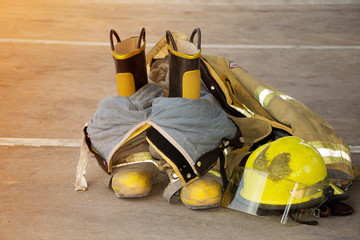 Fire fighting suits prepared for extinguishing fires in the building.