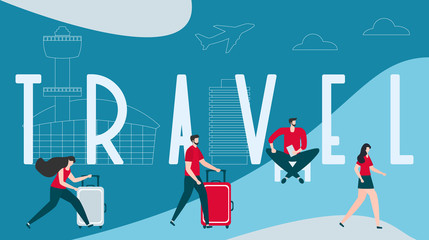 Vector illustration. People traveling on vacation