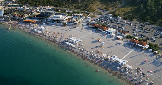  Aerial scene of the Zrce beach on Pag island, Adriatic Sea, Croatia 
