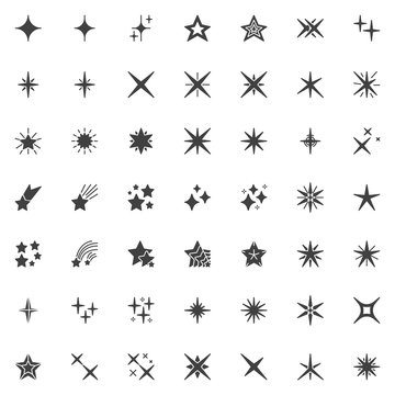 Stars twinkle vector icons set, modern solid symbol collection, filled style pictogram pack. Signs, logo illustration. Set includes icons as sparkle star, christmas decoration, firework, starburst
