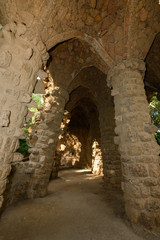 Fototapeta na wymiar Arches at the Parque Güell in Barcelona Spain