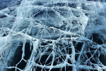 The texture of the ice on the frozen lake Baikal.