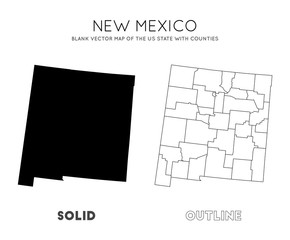 New Mexico map. Blank vector map of the Us State with counties. Borders of New Mexico for your infographic. Vector illustration.