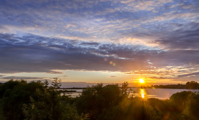 Beautiful sunset over the river. Relaxation and meditation concept.