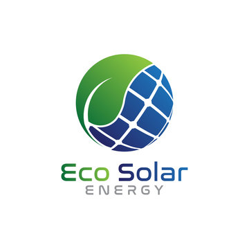 Solar panel energy logo design with Eco leaf and solar panel concept. vector illustration
