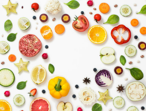 Cross section sliced vegan food on coloured background still life image.