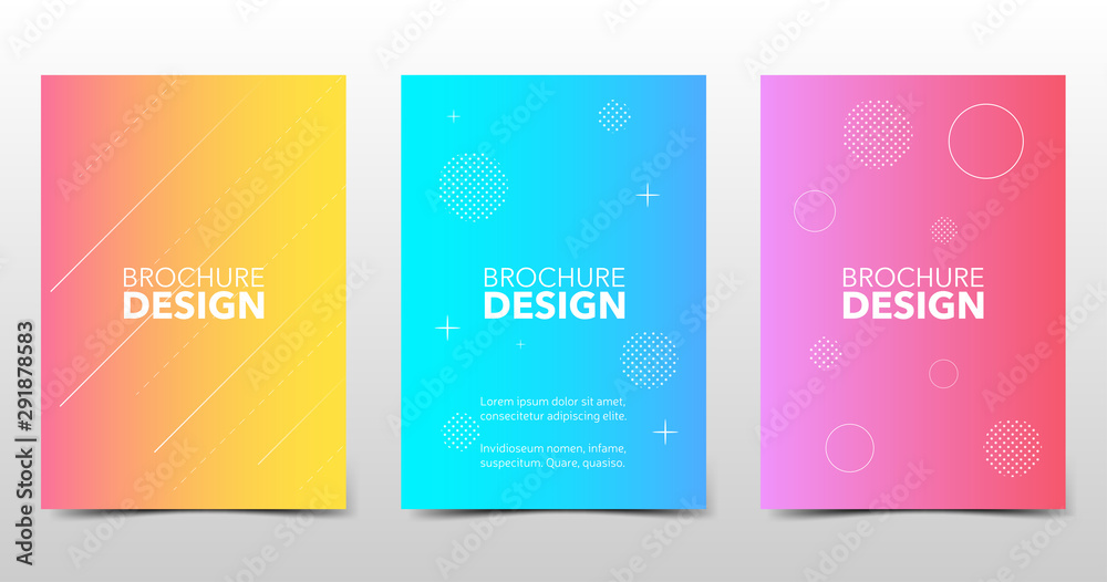 Wall mural set of beautiful minimal backgrounds with halftone gradients, colored brochure design with geometric