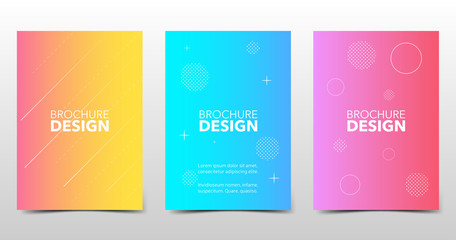 Set of beautiful minimal backgrounds with halftone gradients, colored brochure design with geometric shapes and lines. Future geometric, vector templates