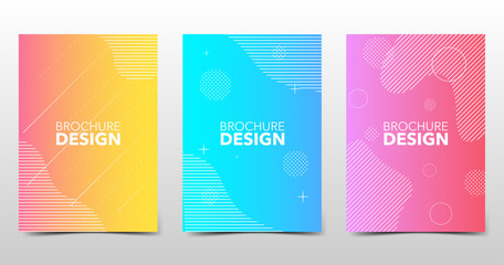 Set of beautiful minimal backgrounds with trendy halftone gradients, color brochure design with geometric shapes and lines. Future geometric, vector templates