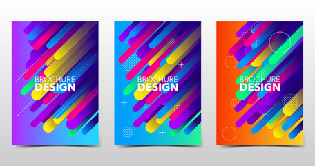 Set of minimal modern backgrounds with trendy gradients and dot patterns, colored brochure design with geometric shapes and lines
