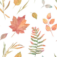 Watercolor semless pattern. Animal print with leaves. Hand drawn illustration