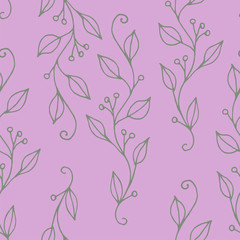 Fototapeta na wymiar Floral Seamless pattern texture with pink berries branches. White background. Vector illustration with sprigs. Perfect for printing on fabric or paper. Barberry twig