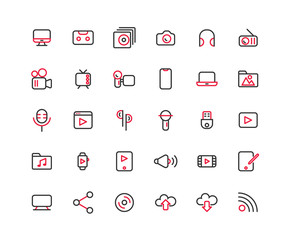 Media outline icon set, Vector and Illustration.