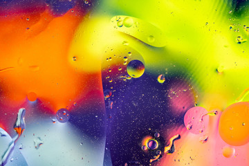 Mixing water and oil drops. Macro Colorful background. Fluid gradient inks modern creative design 3d render illustration