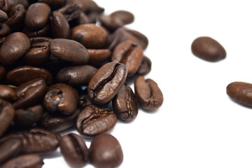 Coffee beans isolated on a white background.