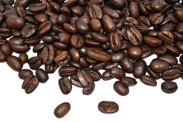 Coffee beans isolated on a white background.