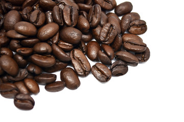 Coffee beans isolated on a white background.