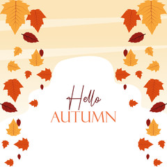 hello autumn season frame with leafs