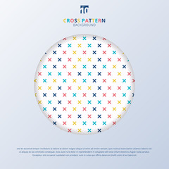 Abstract cross pattern colorful on white background with circle frame. Geometric memphis plus signs.