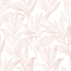 Hand drawn abstract floral background: line art leaves with glossy gradient effect