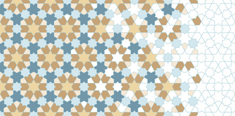 Fototapeta premium Muslim vector heometric seamless pattern. Geometric halftone texture with color tile disintegration or breaking