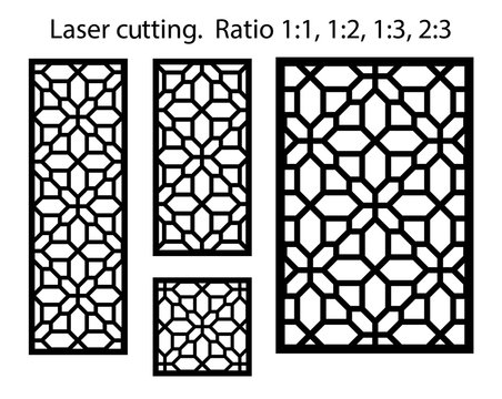 Cnc template set. Laser pattern. Set of geometric decorative vector panels for laser cutting.