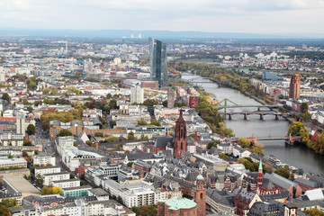 Panoramic view from observation point from Main Tower to Frankfurt and suburbans, Germany	