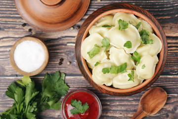 Russian pelmeni portion ready for lunch