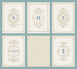 Vintage ornament greeting cards set vector templates.