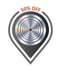 50% off vector banner sale pointer location icon. Holographic target element