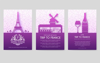 Set of France country ornament illustration concept. Art traditional, poster, book, abstract, ottoman motifs, element. Vector decorative ethnic greeting card or invitation design