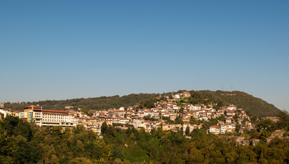 Fototapeta na wymiar Panorama of the city of Veliko Tarnovo from Bulgaria, seen from the walls of the Tsarevets Fortress.