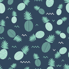 Pineapple seamless pattern. Summer tropical classical vacation green grey background cloth print