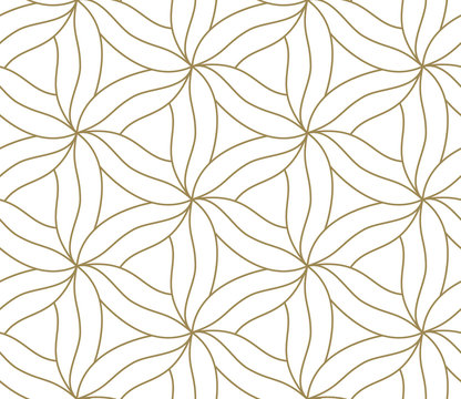 Seamless pattern with abstract geometric line texture, gold on white background. Light modern simple wallpaper, bright tile backdrop, monochrome graphic element © nadiinko