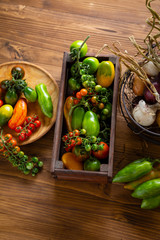 Organic and fresh vegetables top view